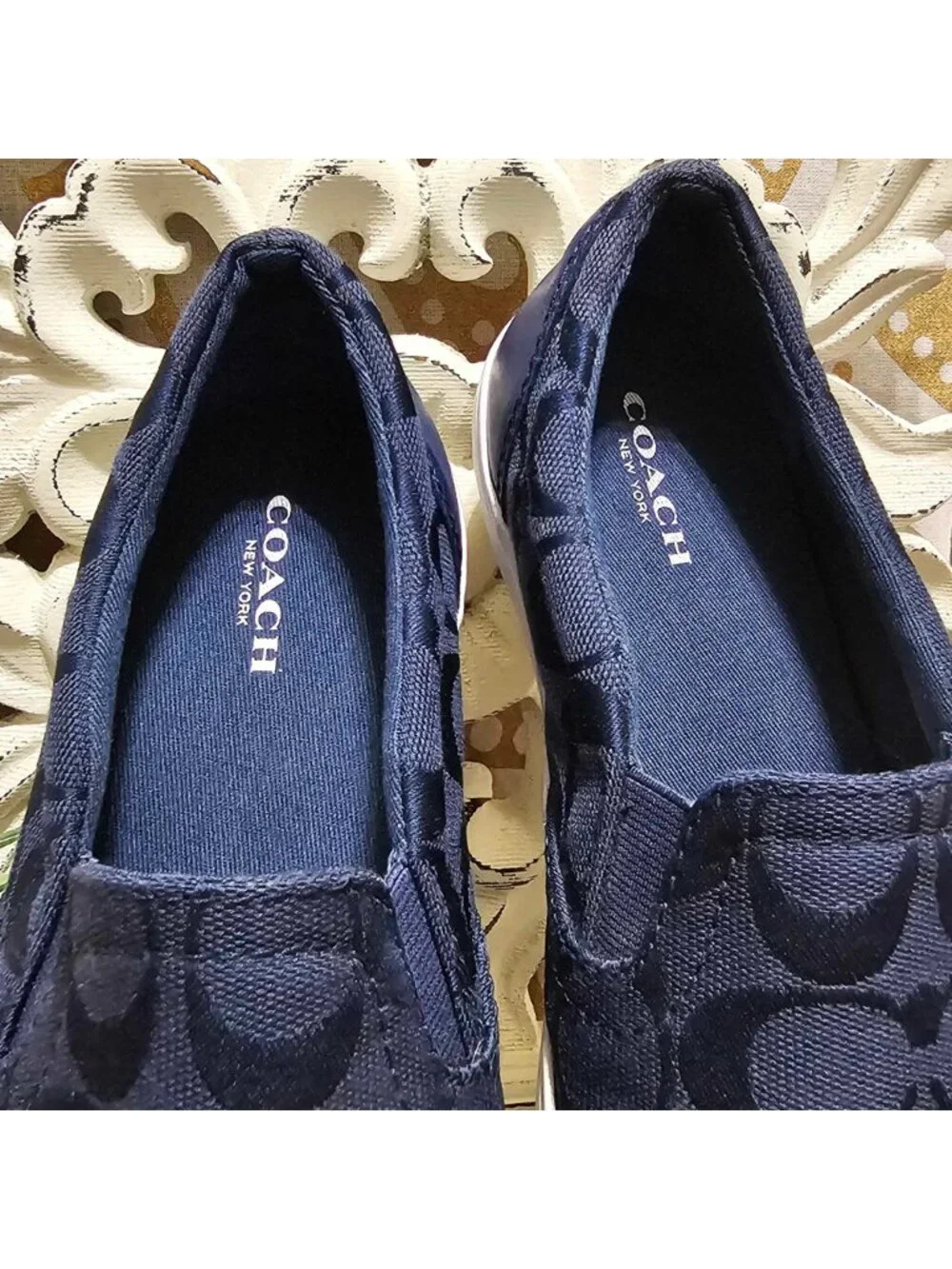 Coach Navy Allegra Signature C Slip On Sneakers Casual Preppy Shoes Size 6B